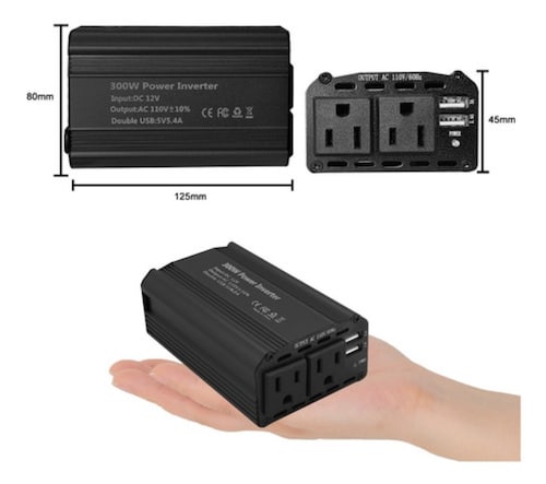 Inversor De Corriente Coche 12v A 110v 300w 2 Ca2 Negro