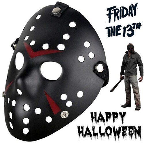 Disfraz de Terror Complemento MXJBK-004-4 4 pzas, 25x18 cm Plástico PVC Negro Máscara Jason Voorhees, JasonBlack