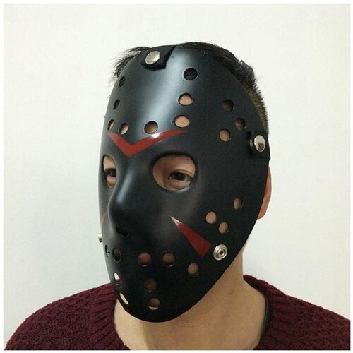 Disfraz de Terror Complemento MXJBK-004-4 4 pzas, 25x18 cm Plástico PVC Negro Máscara Jason Voorhees, JasonBlack