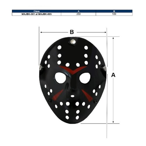 Disfraz de Terror Complemento MXJBK-004-4 4 pzas, 25x18 cm Plástico PVC Negro Máscara Jason Voorhees, JasonBlack