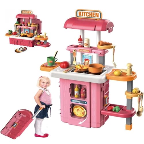 Cocina de juguete infantil portátil didáctico 40 pzas para niñas 