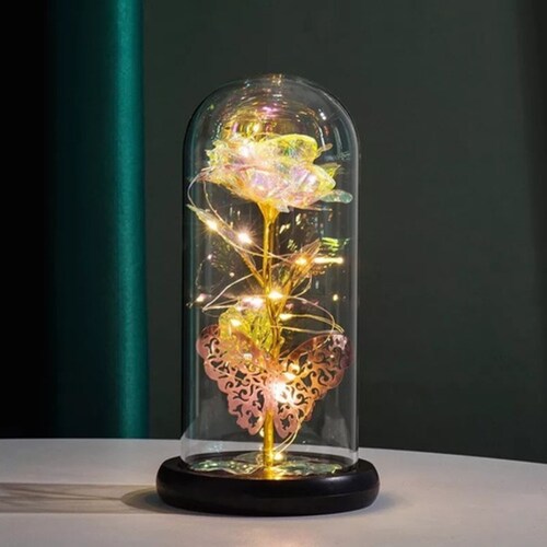 Flor Eterna Rosa Regalos Luz Botella Led Para Ella Con Caja