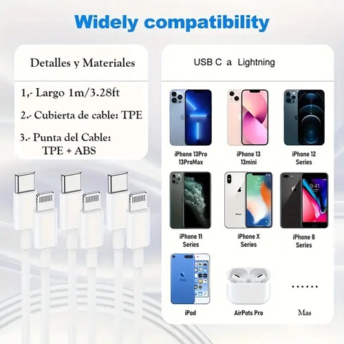 Cargador para Iphone cable y cubo de 22 w.