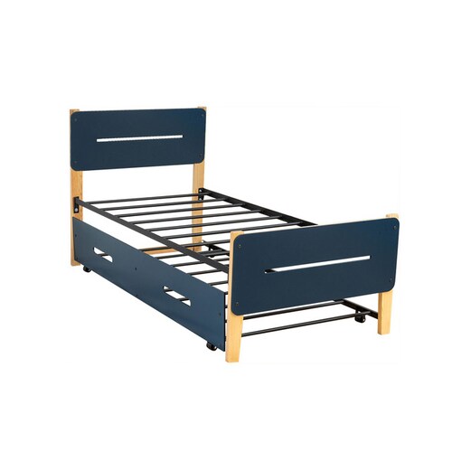 CAMA JUNO INDIVIDUAL AZUL + 2 PACK COLCHONES EN CAJA 