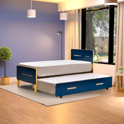 CAMA JUNO INDIVIDUAL AZUL + 2 PACK COLCHONES EN CAJA 