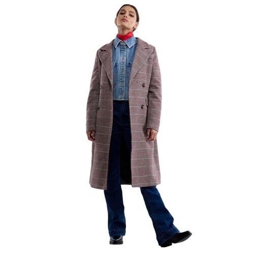 Abrigo café a cuadros para mujer, marca Schatz Woman, mod. 1102523