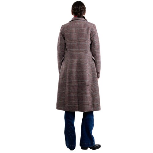Abrigo café a cuadros para mujer, marca Schatz Woman, mod. 1102523