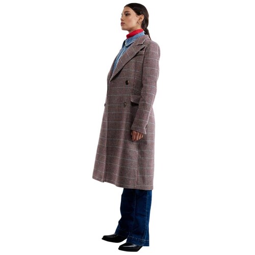 Abrigo café a cuadros para mujer, marca Schatz Woman, mod. 1102523