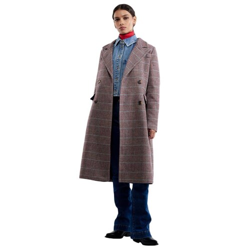 Abrigo café a cuadros para mujer, marca Schatz Woman, mod. 1102523
