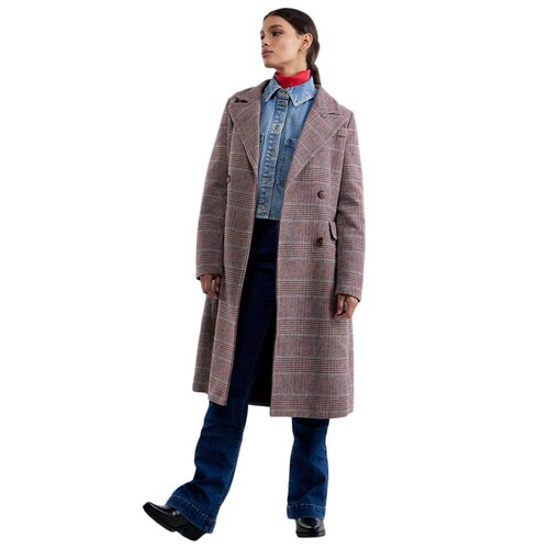 Abrigo café a cuadros para mujer, marca Schatz Woman, mod. 1102523
