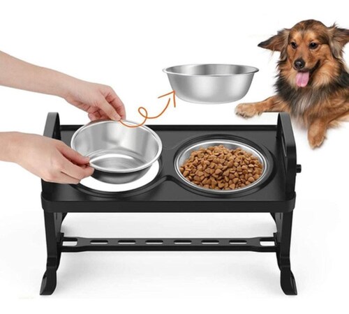Comedero Elevado Para Perro Gatos Perros Mascotas Negro