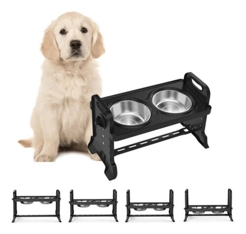 Comedero Elevado Para Perro Gatos Perros Mascotas Negro