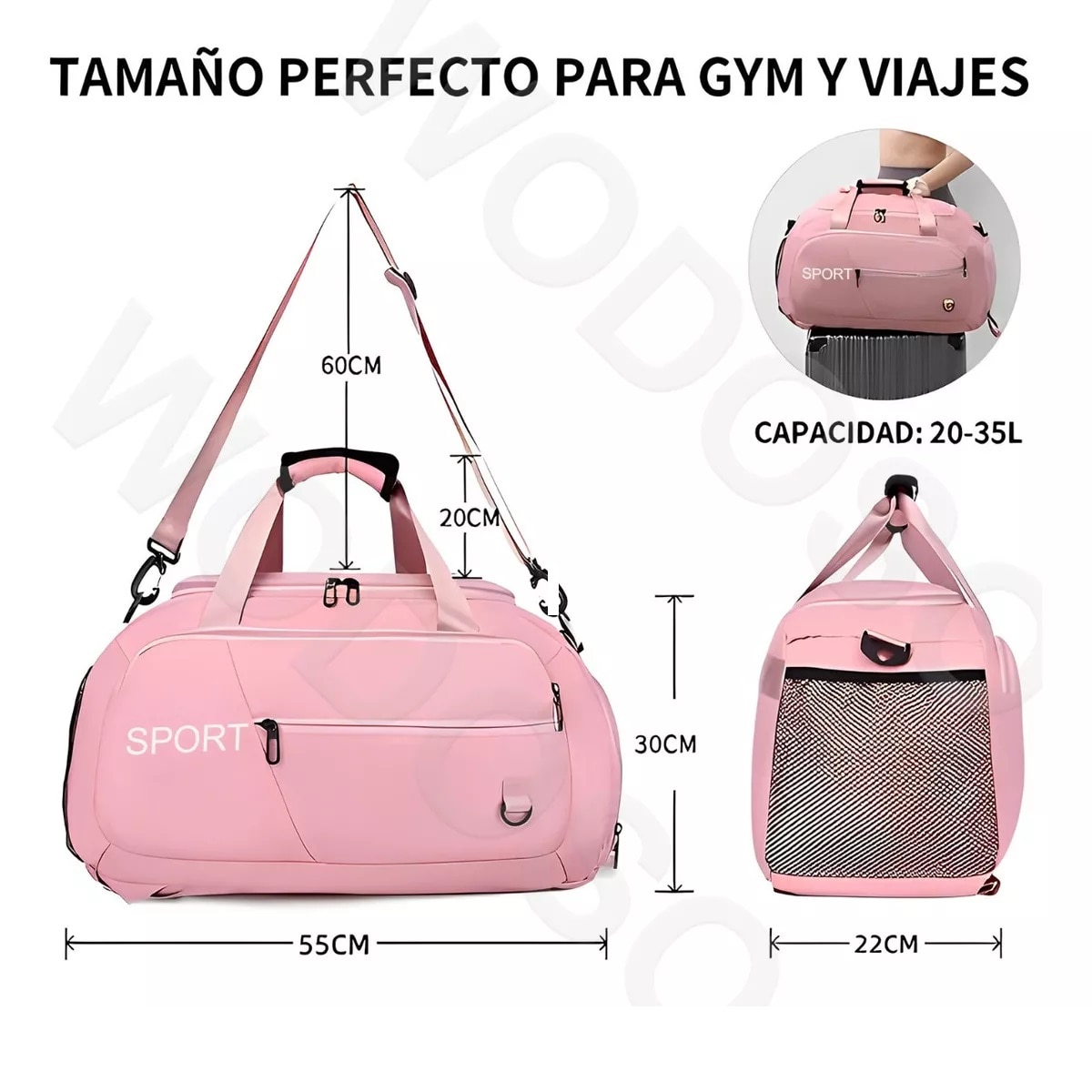 3en1 Mochila De Viaje Mujer Maletas Deportivas Bolsa De Gym Rosa