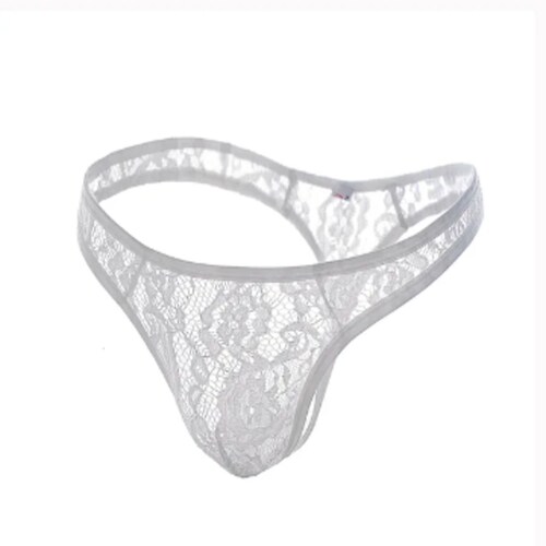 Tanga de encaje para hombre, ropa interior unitalla blanca o negra