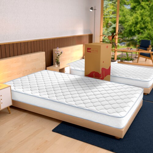 CAMA JUNO INDIVIDUAL AZUL + 2 PACK COLCHONES EN CAJA 