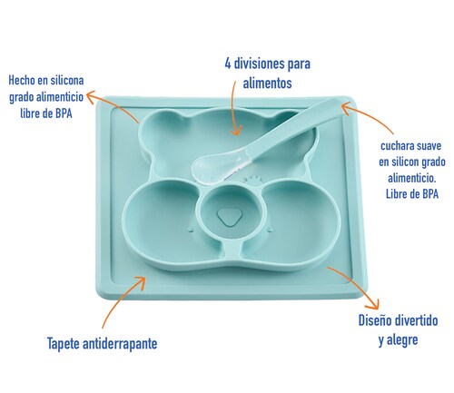 El conjunto de alimentación del bebé sin BPA de silicona de grado