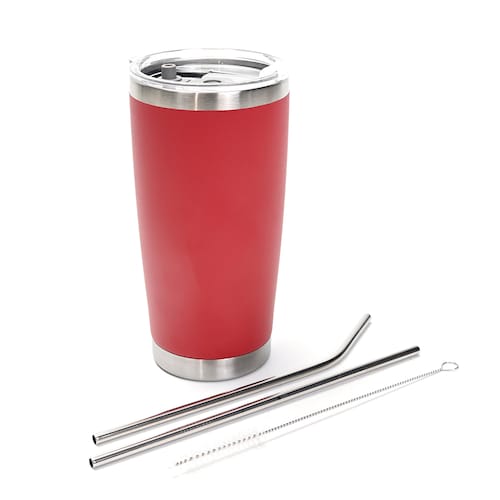 Vaso Térmico con 2 Popotes en Acero Inoxidable, Vaso para Bebidas Frías o Calientes y Tapa con Soporte para Popote