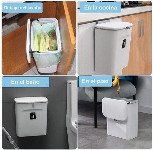 Bote de Basura Colgante para Cocina, Bote con Tapa de Cocina con Jalador de Migajas Capacidad 9L