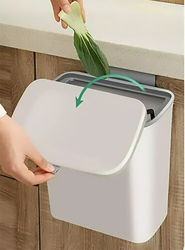 Bote de Basura Colgante para Cocina, Bote con Tapa de Cocina con Jalador de Migajas Capacidad 9L