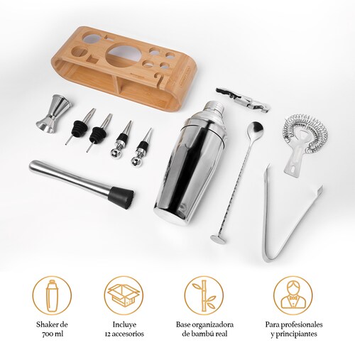 Kit de Coctelería con Jigger Destapador Base 12 Piezas Redlemon 
