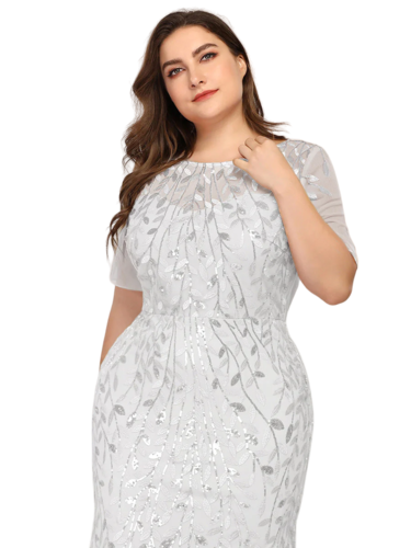 Vestido Elegante de Fiesta Largo Blanco Novia para Mujer Boda con Lentejuela Sirena Manga Corta T Ch a Talla Extra