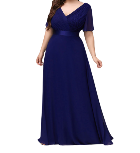 Vestido Elegante de Fiesta Largo Azul Rey Dark para Mujer Manga Ancha Cuello V T Ch a Talla Extra
