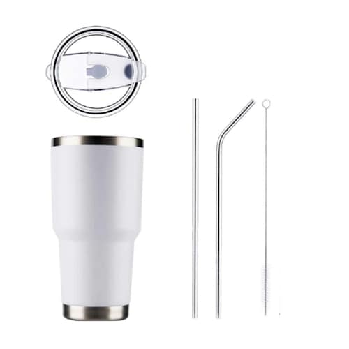 Termo Vaso de Acero Inoxidable 30oz Doble Pared Aislada al Vacío para Bebidas Frías y Calientes con Pajita y Popote Regalos Corporativo.