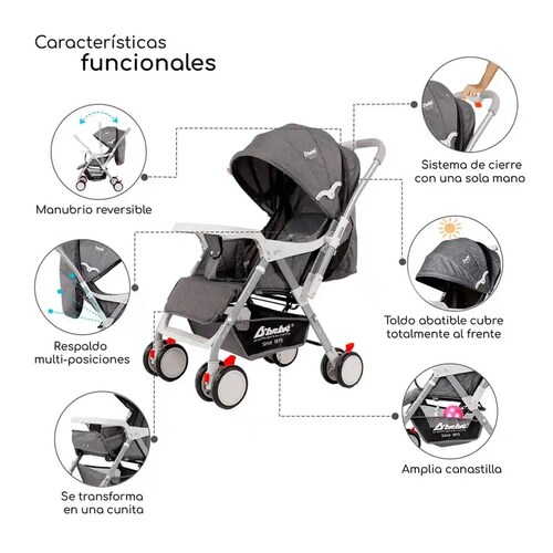 Carriola de mango reversible Baby BM Gris.