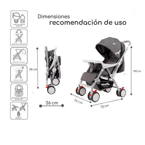 Carriola de mango reversible Baby BM Gris.