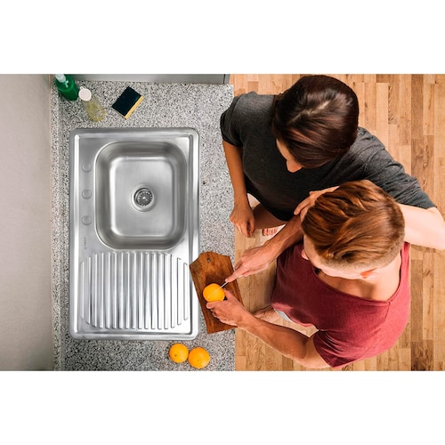 MEER Faucets by CNX | Tarja Sencilla con Escurridor en Acero Inoxidable para Cocina con Escurridor Derecho incluye Mezcladora Flexible con Dos Tipos de Chorro y Kit de Instalación