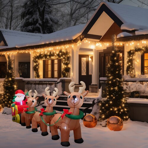 Inflable Navideño Trineo De Santa Claus Con 3 Renos 3.00mts