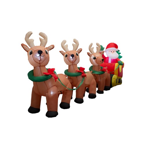 Inflable Navideño Trineo De Santa Claus Con 3 Renos 3.00mts