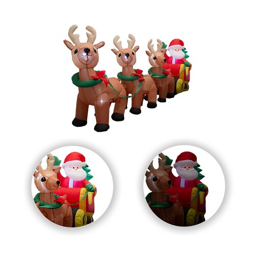 Inflable Navideño Trineo De Santa Claus Con 3 Renos 3.00mts