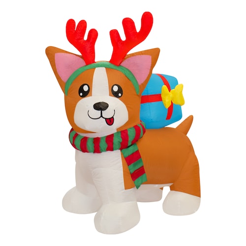 Inflable Navideño Perrito Reno Con Bufanda 1.50mts Luz Led