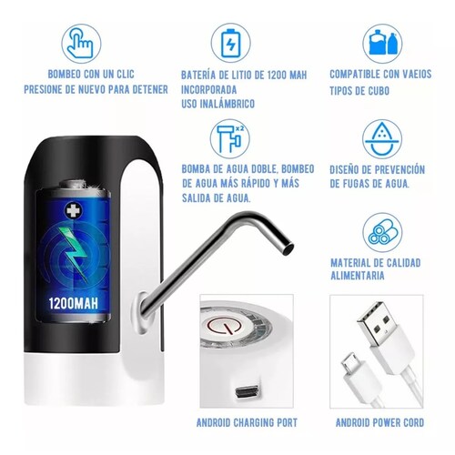 Set Dispensador De Agua Eléctrico Recargable De Garrafón 2 Pzas