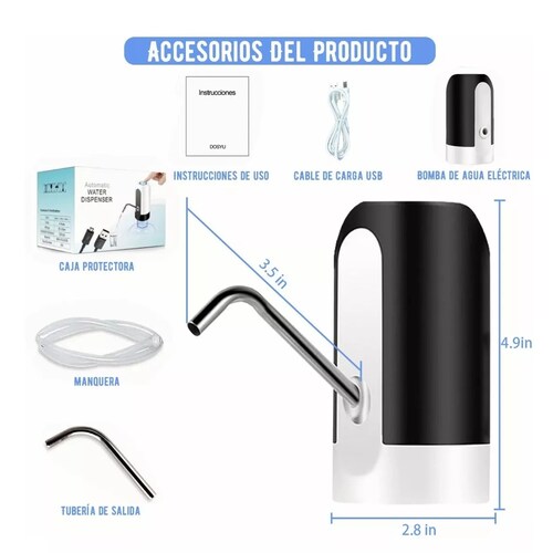 Set Dispensador De Agua Eléctrico Recargable De Garrafón 2 Pzas