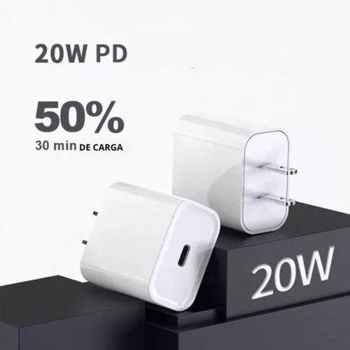 Kit Cubo 20w + Cable Lightning Usb Tipo C + Cargador Color Blanco