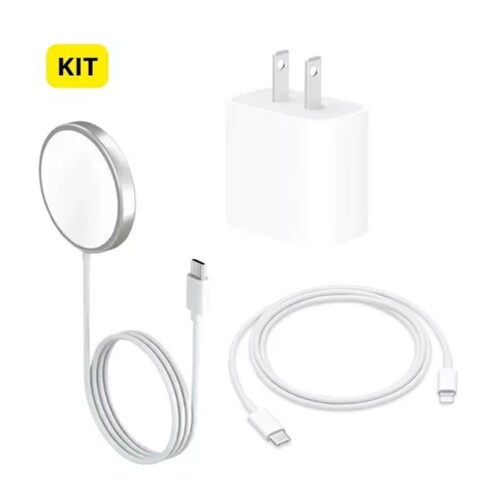 Kit Cubo 20w + Cable Lightning Usb Tipo C + Cargador Color Blanco