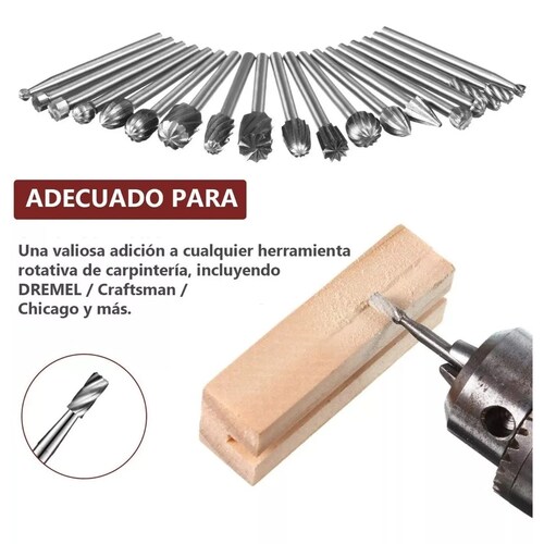 Kit Fresas Para Madera Carburo Para Dremel Mototool 20 Pzs