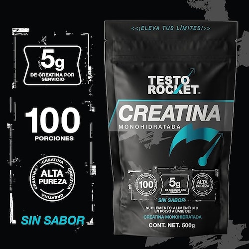Creatina Monohidratada de Alta Pureza en Polvo - 500g | Creatina Testo Rocket - Pre workout