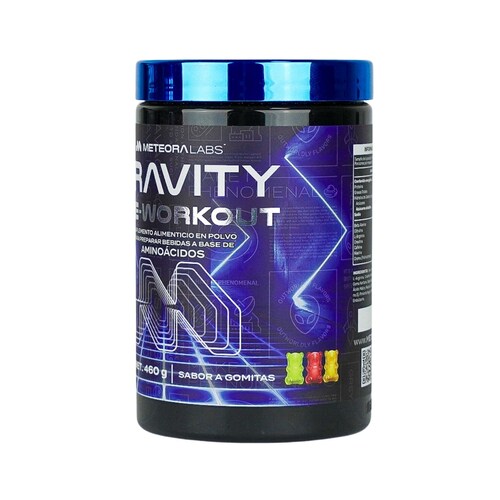 METEORA LABS | Gravity Pre-Workout | Pre entrenador | Suplemento Alimenticio en Polvo para preparar Bebidas Energéticas | Sabor a Gomitas | 460 g | 60 porciones por envase