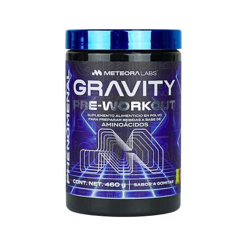 METEORA LABS | Gravity Pre-Workout | Pre entrenador | Suplemento Alimenticio en Polvo para preparar Bebidas Energéticas | Sabor a Gomitas | 460 g | 60 porciones por envase