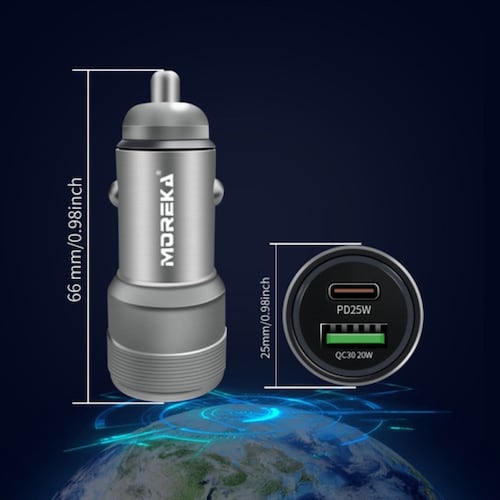 Turbo Cargador Para Auto Carga Rapida Qc 3.0 2 Puertos Usb. Plata