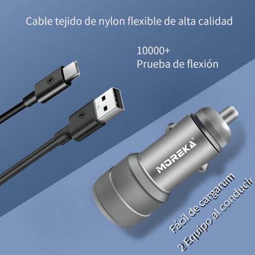 Turbo Cargador Para Auto Carga Rapida Qc 3.0 2 Puertos Usb. Plata
