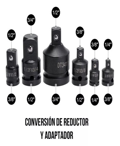 Juego Adaptadores Para Dados Y Llaves De Impacto 6 Pz.