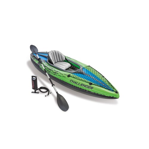Kayak Inflable Challenger 1 Persona + Remo + Inflador Intex Color Verde