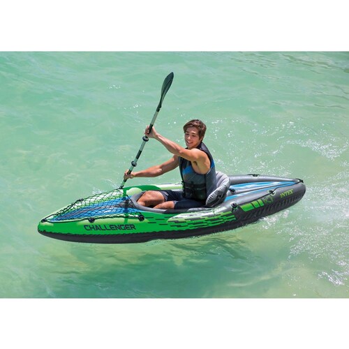 Kayak Inflable Challenger 1 Persona + Remo + Inflador Intex Color Verde