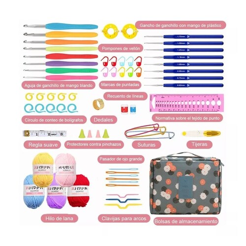 Kit De Ganchos Y Accesorios Tejer Al Crochet ,con Estambres
