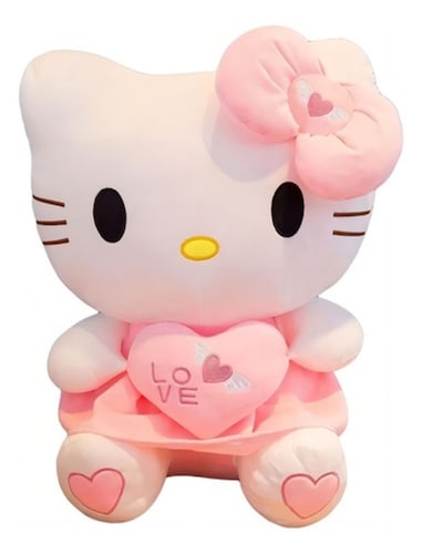 Peluche Hello Kitty Con Corazón Para Regalo 25 cm Rosa con Blanco