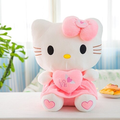 Peluche Hello Kitty Con Corazón Para Regalo 25 cm Rosa con Blanco